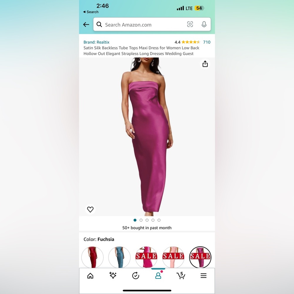 Fushsia Long Strapless Dress